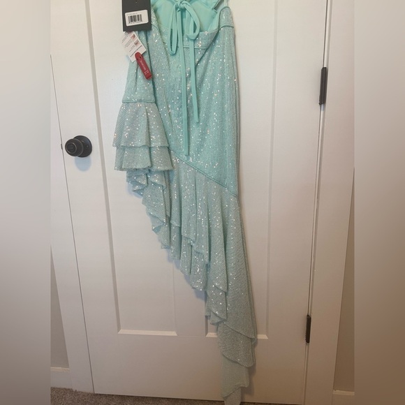 Ieena for Mac Duggal A11274 Elegant Aqua Halter Dress - Picture 9 of 11